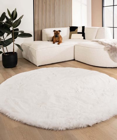 Fluffy vloerkleed rond - Comfy Deluxe wit 100