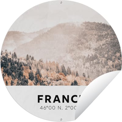 Tuincirkel Frankrijk - Bomen - Mist - 60x60 cm - Ronde Tuinposter - Buiten