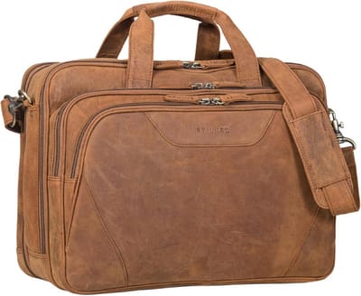 Leren Aktetas - Laptoptas Schoudertas - Zakelijk Organiseren - Flexibele Indeling - 47 x 33 x 17 cm - Vintage Bruin