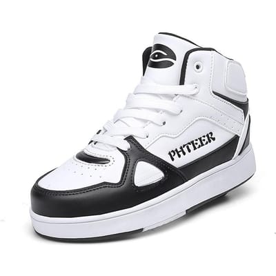 Chaussures à roulettes à quatre roues, Chaussures à poulie pour garçons et enfants, Chaussures à roulettes pour filles, Chaussures de patinage, Chaussures déformables à rangée de roues doubles 33 white