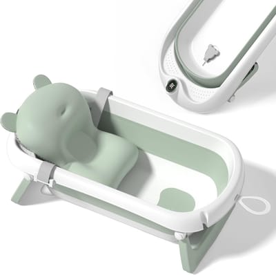 SnelShoppen - Opvouwbaar Baby Bad Met Antislip Badkussen - Thermometer Babybad Voor Baby's Van Geboorte Tot 3 Jaar - Ideaal Voor Thuis En Op Reis