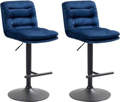 CLP Damar Set van 2 barkrukken - met rugleuning - met voetensteun - In hoogte verstelbare - Velvet - Fluweel - zwart/blauw