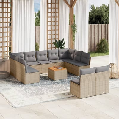 vidaXL - 12-delige - Loungeset - met - kussens - poly - rattan - beige
