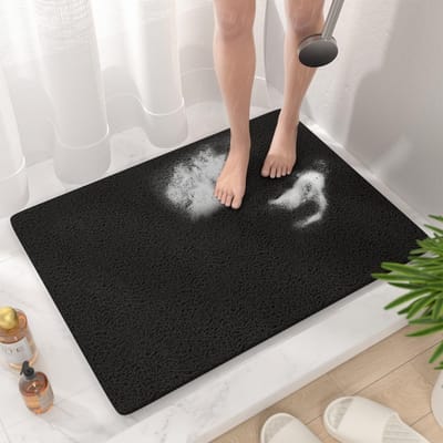 Antislip Douchemat 60x80cm - Zachte PVC Douchemat met Afvoer, Sneldrogende Badmat voor Veiligheid en Comfort in de Badkamer, Zwart