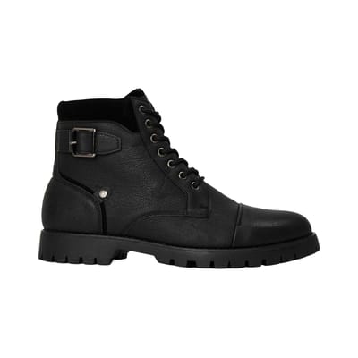 Original Penguin Effen leren combatlaarzen voor heren (Zwart)