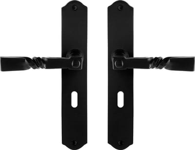 Deurkruk op schild - Smeedijzer zwart - Gietijzer - GPF - GPF6245.60 smeedijzer zwarte Deurklink Nokka op BB56, 238x41x4mm