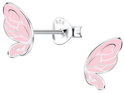 Joy|S - Zilveren vlinder oorbellen - roze vlindertjes vleugels - 5 x 9 mm - sterling zilver 925