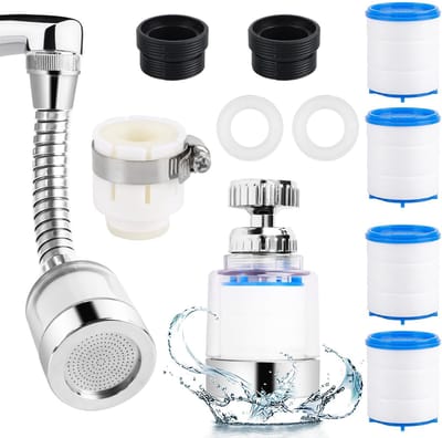 Dailygoods- Waterfilter 360° draaibaar - Set van 2 Kraanfilters - Waterfilter voor Keuken/Badkamer - 3 Sproeifuncties - 100% Lekvrij - Bespaart tot 70% Water - Kraanfilter