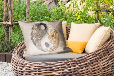 Buitenkussens - Yin Yang - Bloemen - Zwart - Wit - Vintage - 60x40 cm - Weerbestendig