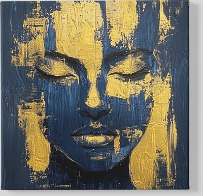 Vierkant Canvas Schilderij - Vrouw Gezicht - Goud - Grijs - 40x40x2 cm
