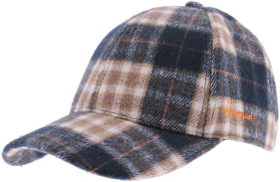 Herman Drym baseballpet met blauwe tartanprint, verstelbaar aan de achterkant.