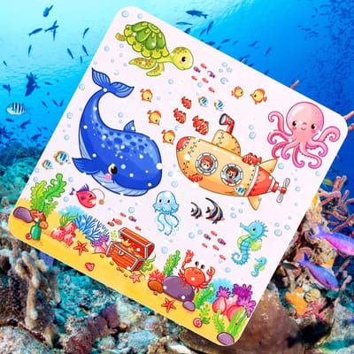 Douchemat antislip douche badmat kind en baby – duiker schildpad oceaan walvis koraalrif vissen octopus onderwater duikboot - antislipmat - baby's kinderen – anti slip mat - kinderbadmat babybadmat douchemat badkamer - wasbaar