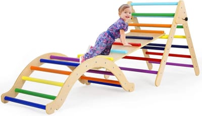 Betaalbare Goederen® Houten kinderen klimdriehoek - peuters - babyklimmer - ladder indoor gym speeltuin - klimboog - houten klimrek met glijbaan