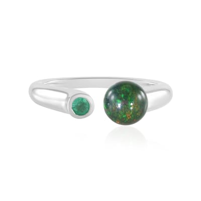 Cavill - Geplateerde 925 Sterling Zilver Ring - Mezezo Opaal 1,25 ct & Russische Smaragd 0,08 ct - Moderne Edelsteen Ring