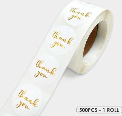 Thank you stickers - 500 stickers - 25 mm - Bedankt stickers - Thank you stickers op rol - Sluitstickers - Sluitzegel - Wit/Goud