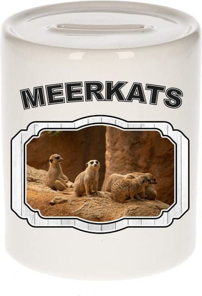 Dieren liefhebber stokstaartje spaarpot 9 cm jongens en meisjes - keramiek - Cadeau spaarpotten stokstaartjes liefhebber
