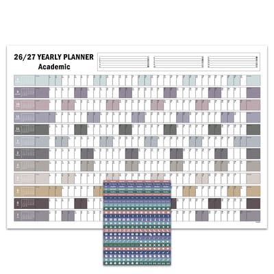 Huurdies Jaarplanner academisch 26/27 – Inclusief Planningsstickers & Ophangstickers – 115 g/m² Blueback – morandi