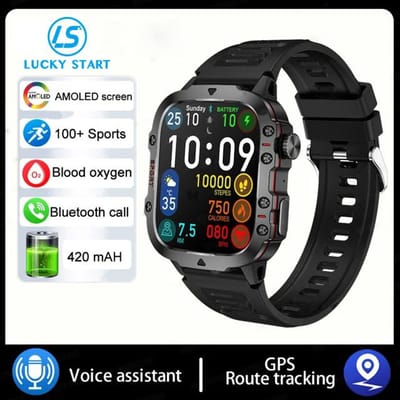 Nouvelle montre intelligente ultra AMOLED de 1,96 pouces GPS track HD Bluetooth appel 420 mah grande batterie 400+ cadran adapté 3ATM montre intelligente étanche silicon noir