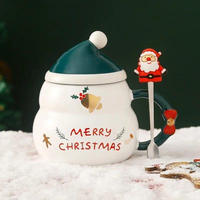 Kerstmok Nieuwjaarscadeau Decoratieset Drinkware Partydecoratie Koffiekop met Deksel Lepel Cartoon Schattige Keramische Mok Theekop 401-500ml