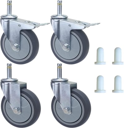 Zwenkwieltjes Met Schroefdraad - Rubberen Transportwielen - Meubels Verplaatsen - Met Rem En Kogellagers - 3 En 4 Inch - Grijs