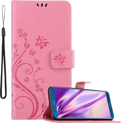 Cadorabo Hoesje geschikt voor Honor 9X LITE in BLOEMEN ROZE - Beschermhoes in bloemmotief met magnetische sluiting, standfunctie en kaartsleuven Book Case Cover Etui