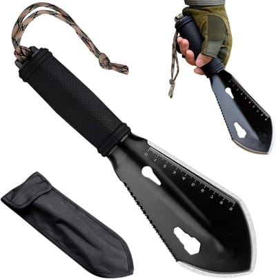 Multifunctionele Mini Schep van RVS voor Kamperen, Outdoor Activiteiten en Survival - Draagbaar, Antislip en 6-in-1 Functie voor Wandelen en Avontuur