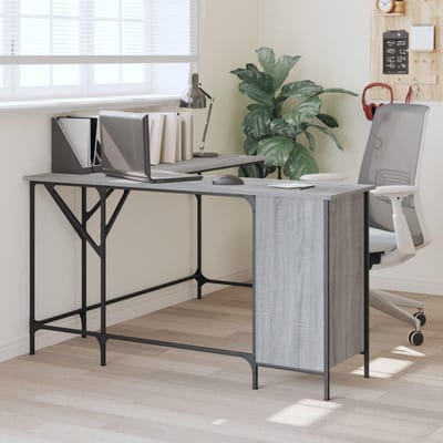 Computerbureau Hoek - Schrijftafel Werkplek - Thuiswerken Organiseren - L-vormig Ontwerp - 141x141x75 cm - Grijs Sonoma