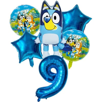6 stuks Familie Bluey Aluminium Ballon Cartoon Bingo Activiteit Speelgoed Blauw Gouden Ster Ballon Decor Verzameling Verjaardag Viering Baby Douche Benodigdheden As Picture