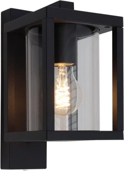 Olucia - AMALIE - Buitenmuurlamp met schemersensor - Zwart - Vorm: Rechthoek
