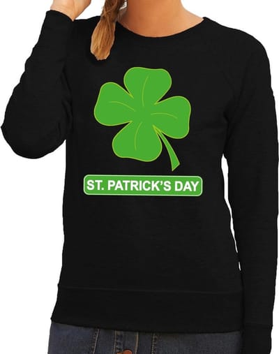 St. Patricksday klavertje sweater zwart dames - St Patrick's day kleding XS