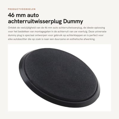 Dailygoods- Achterruitwisserplug 46 mm - Dummy Plug - Antenne/achterruit - Hoogwaardig ABS - Zwart - Geschikt voor 16 mm hoogte - Blindplug