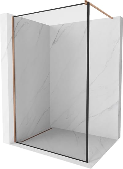 Mexen Kioto douchewand Walk-in 50 x 200 , zwart frame 8 mm, geborsteld koper - 800-050-101-65-70