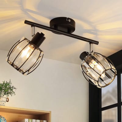 NETTLIFE Opbouwspot - Kristal - 2-Lichts - wit - L 30cm - met Glazen Lampenkap - E14 Fitting - Moderne Plafondlamp - 350° draaibar Plafondspot - voor Keuken | Hal | Woonkamer - Zonder lamp