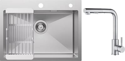 CECIPA max - Spoelbakken Keuken 60x45cm - Spoelbak Keuken Met Keukenkraan Met Uittrekbare Uitloop - Multifunctionele spoelbak van roestvrij staal - Spoelbakken met Afdruip - Zilver