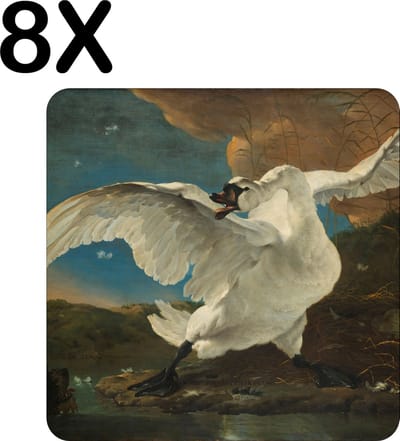 Luxe Placemat - De bedreigde zwaan, Jan Asselijn, ca. 1650 - Set van 8 Placemats - 50x50 cm - 2 mm dik Vinyl - Anti Slip - Afneembaar