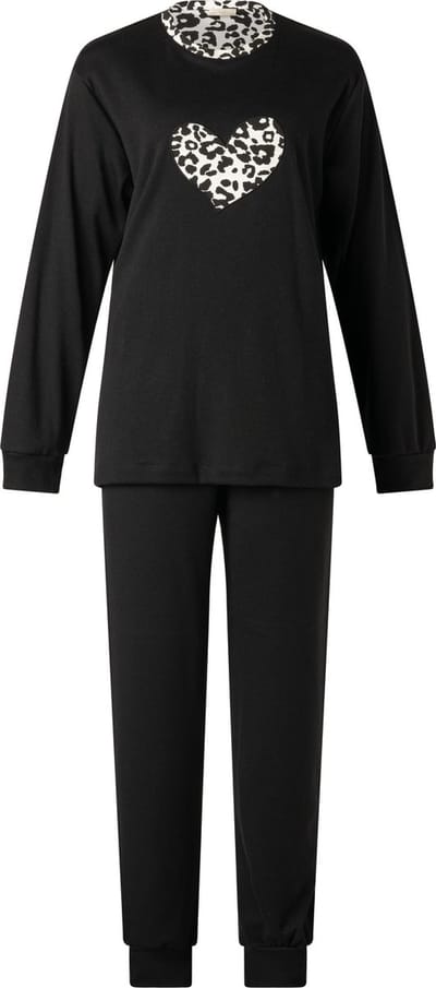 Lunatex - extra dikke dames pyjama 124198 - zwart met panter hart - maat XL