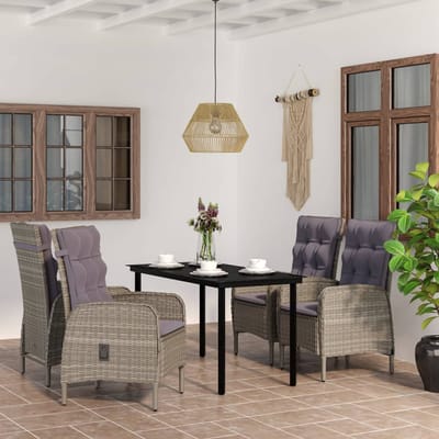 vidaXL - 5-delige - Tuinset - met - kussens - grijs - en - zwart