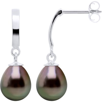 Oorbellen Prestige Gearticuleerd in Wit Goud 375 en Echte Geënte Tahiti Parels Peervorm 8-9 mm