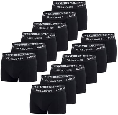 Jack & Jones Heren Boxershorts 12 Pack Basic Trunks Zwart M Ondergoed met Elastische Softband