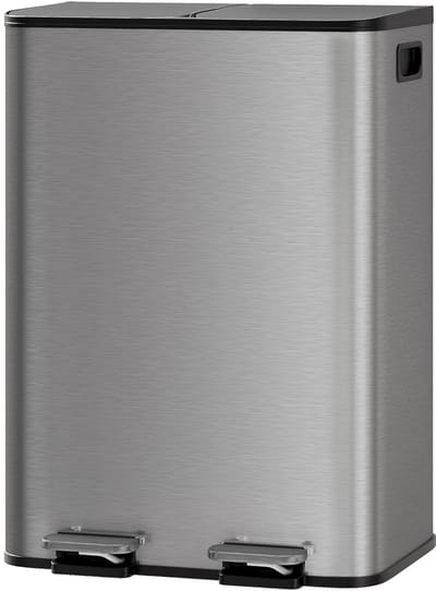 Prullenbak - 30L dubbele pedaalemmer RVS (2 x 15L) - afvalscheiding voor de keuken, soft-close deksel, uitneembare binnenemmers - Grijs