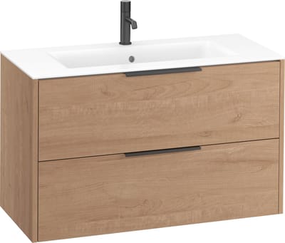 Saqu Lima badmeubel incl. mat witte keramische wastafel 100x46x61cm toffee – mat zwarte greep