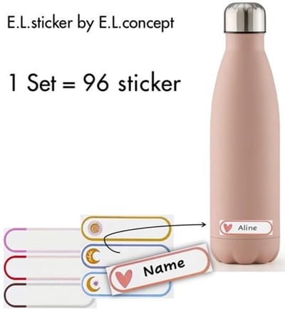 96 waterdichte, gelamineerde naamstickers - zelfklevend, veegvast en geschikt voor flessen, broodtrommels en meer
