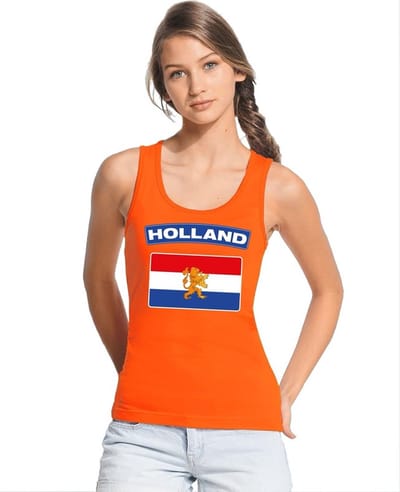 Oranje Hollandse vlag tanktop shirt/ singlet dames - Oranje Koningsdag/ Holland supporter kleding S