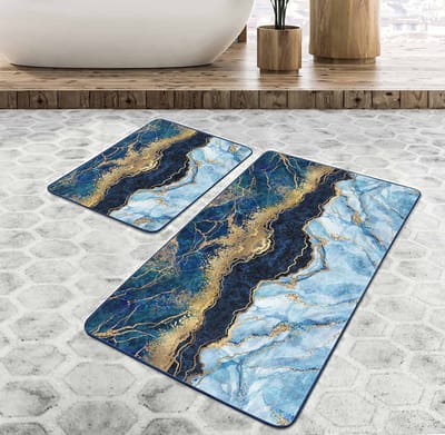 Boraboi® Badmat antislip 2 stuk set- Badmatten 60x100cm en 50x60cm,(Blauw,Gouden)