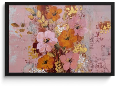 Poster in lijst - Fotolijst 60x40 cm - Posters - Schilderij - Bloemen - Rustiek - Roze - Posterlijst zwart - Decoratie - Wanddecoratie woonkamer - Muurdecoratie slaapkamer