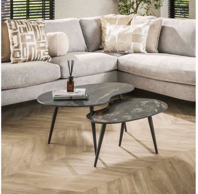 Salontafel Fossil keramiek set van 2 niervormig - Zwart