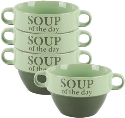 Bellatio Design Soepkommen - 4x - 500 ml - Soup of the day - keramiek - D12 x H8 cm - groen - Stapelbaar