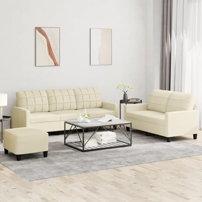 vidaXL - 3-delige - Loungeset - met - kussens - kunstleer - crème
