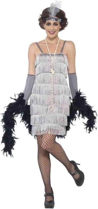 Smiffys - Flapper Kostuum - L - Zilverkleurig