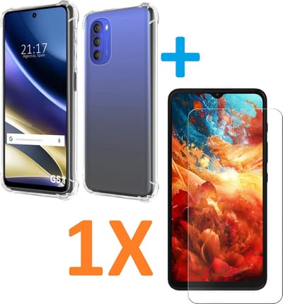 Shockproof Soft TPU hoesje Silicone Case Geschikt voor: Motorola Moto G51 met 1X Tempered glas Screen Protector
